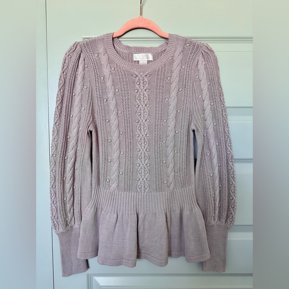 Rachel Parcell Blush Pink Cable Knit Peplum Sweater